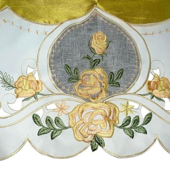 Yellow Rose Melody 3 pc Kitchen Cafe Curtain Set Swag Tier Set Embroidery GOHD - Picture 5 of 13